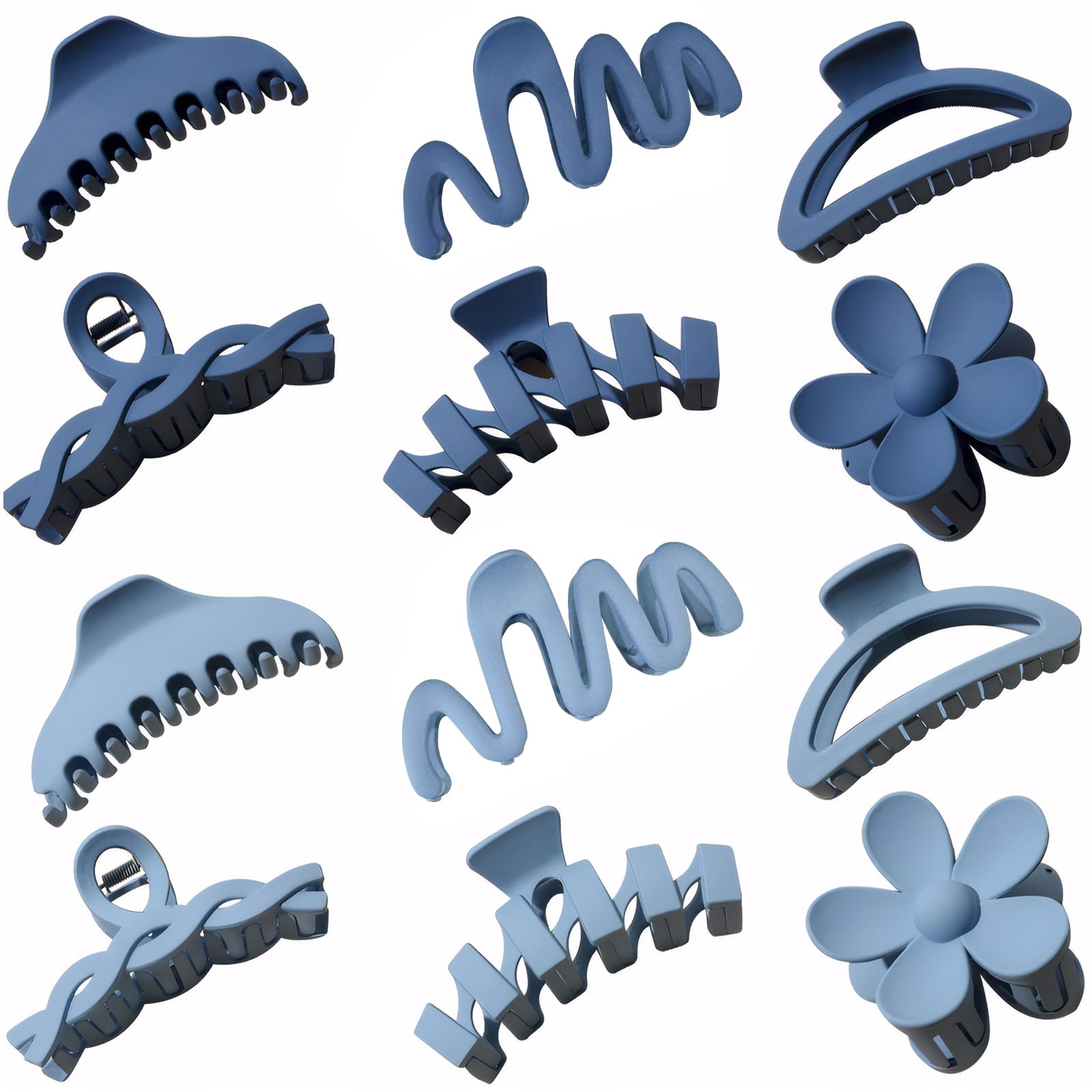 MIUSKATL 12-piece blue shapes claw clip set offers versatile styling for daily use.