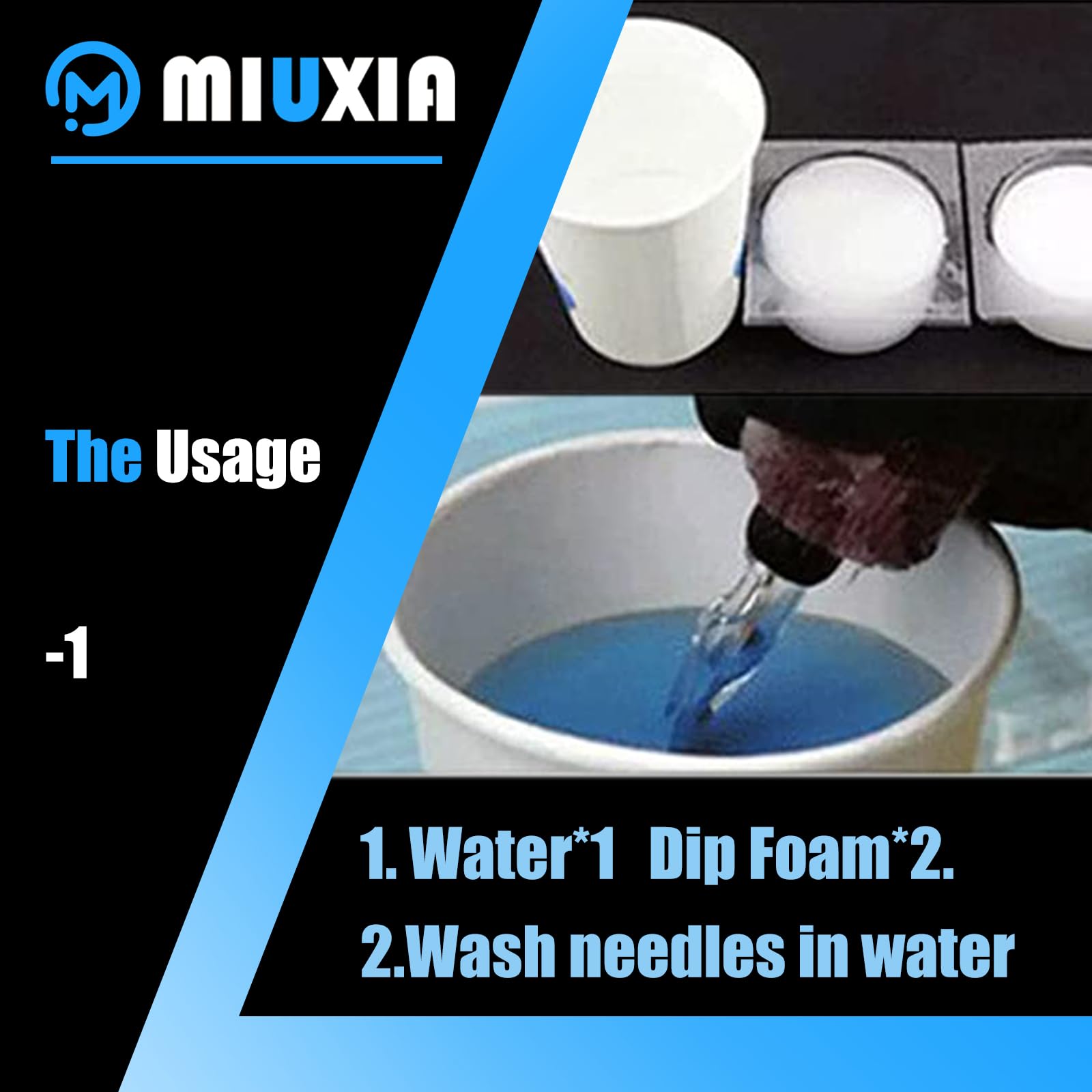 Miuxia Dip Foam simple cleaning process with dampened foam and needle wipe.