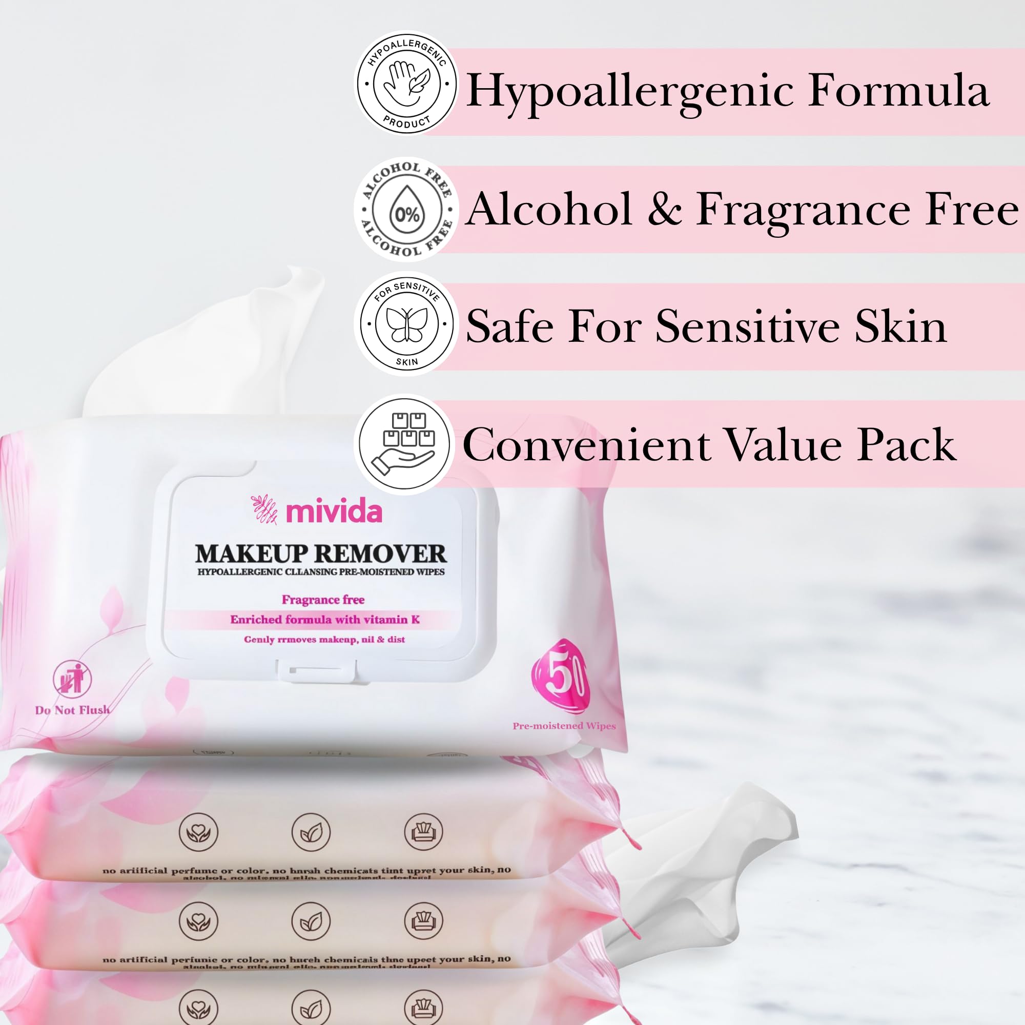 mivida fragrance-free formula label highlighting alcohol-free and paraben-free properties