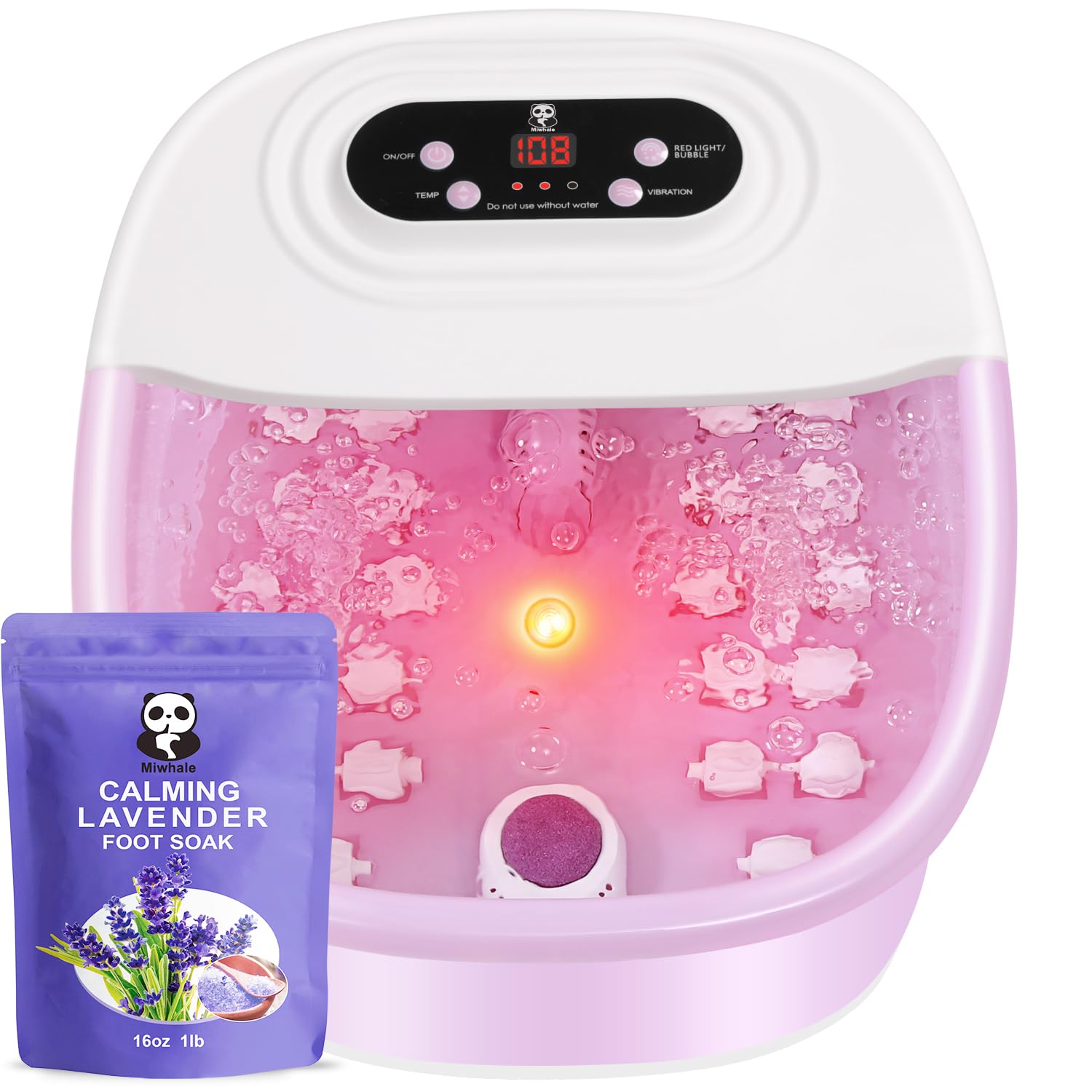 Miwahle Foot Spa Bath Massager front view showing pink design for relaxing home pedicures