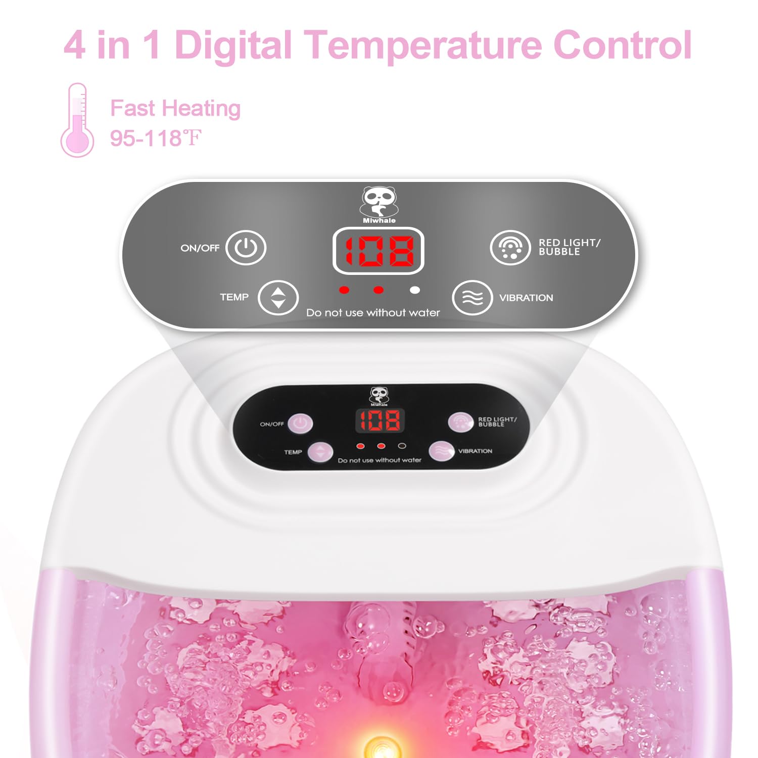 Miwahle Foot Spa Bath Massager top view highlighting control panel and safe heating features