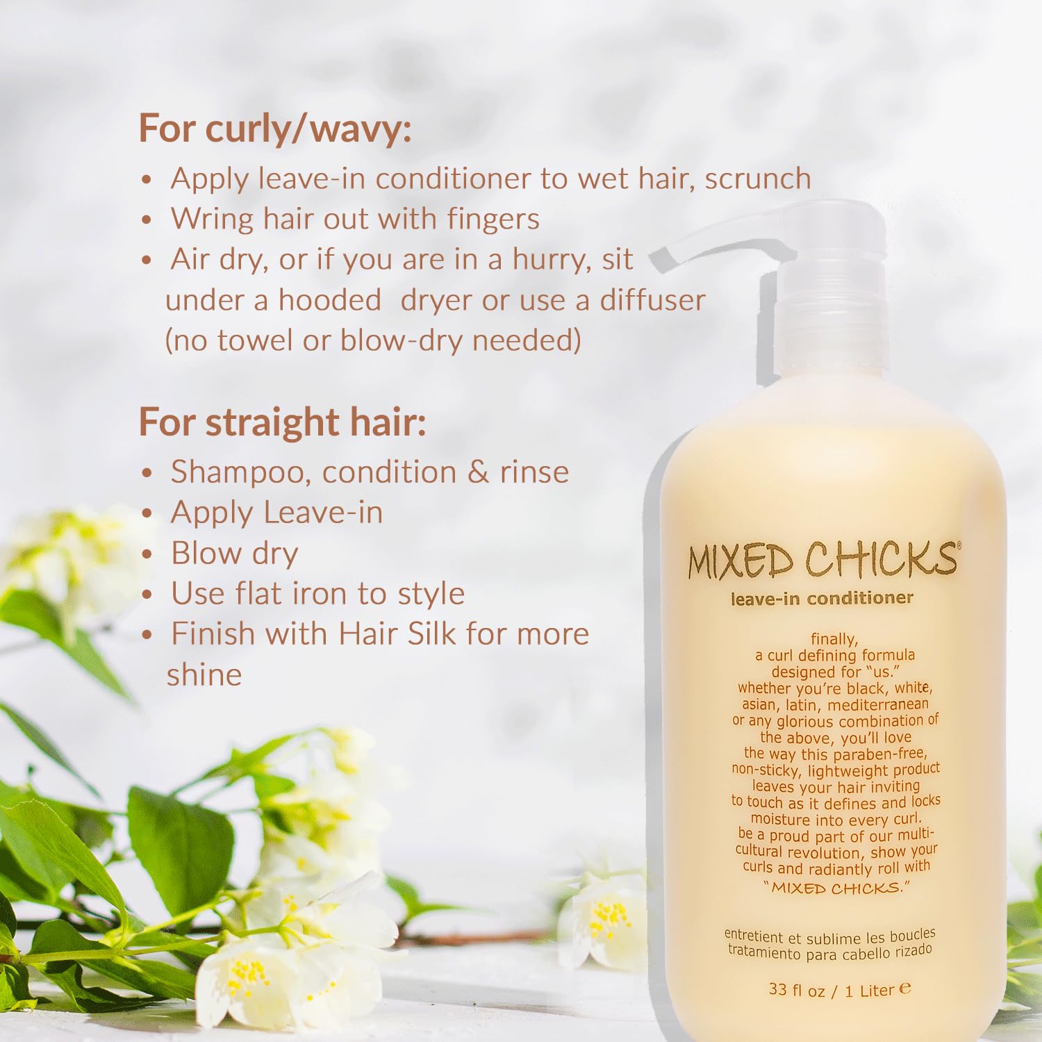 Mixed Chicks curl definition with a lasting shine for wash-and-go looks.