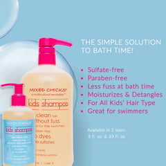 Mixed Chicks Gentle Kids Shampoo being poured demonstrates easy bath time use