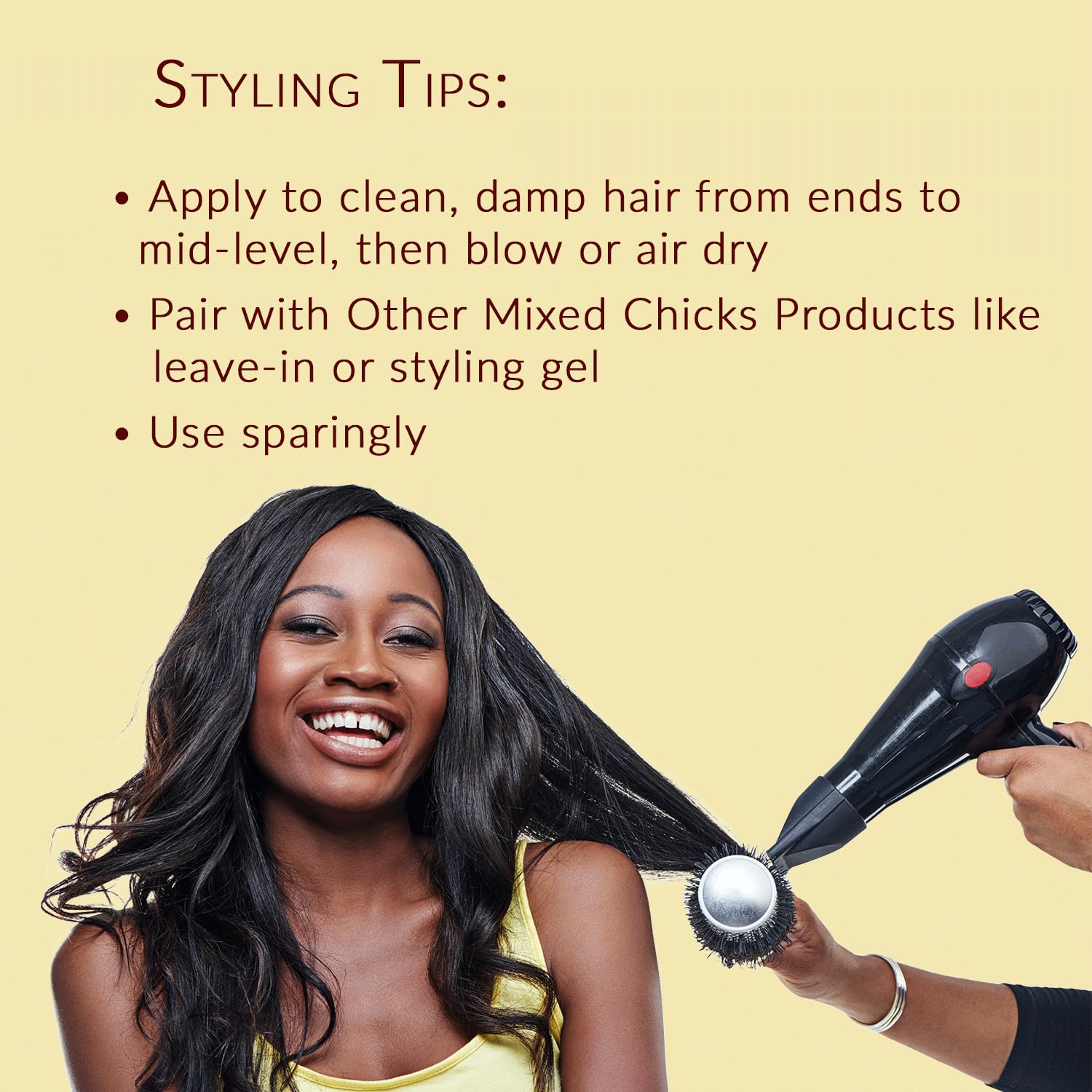 Straight-hair moment reveals polished, reflective finish from Mixed Chicks Silk