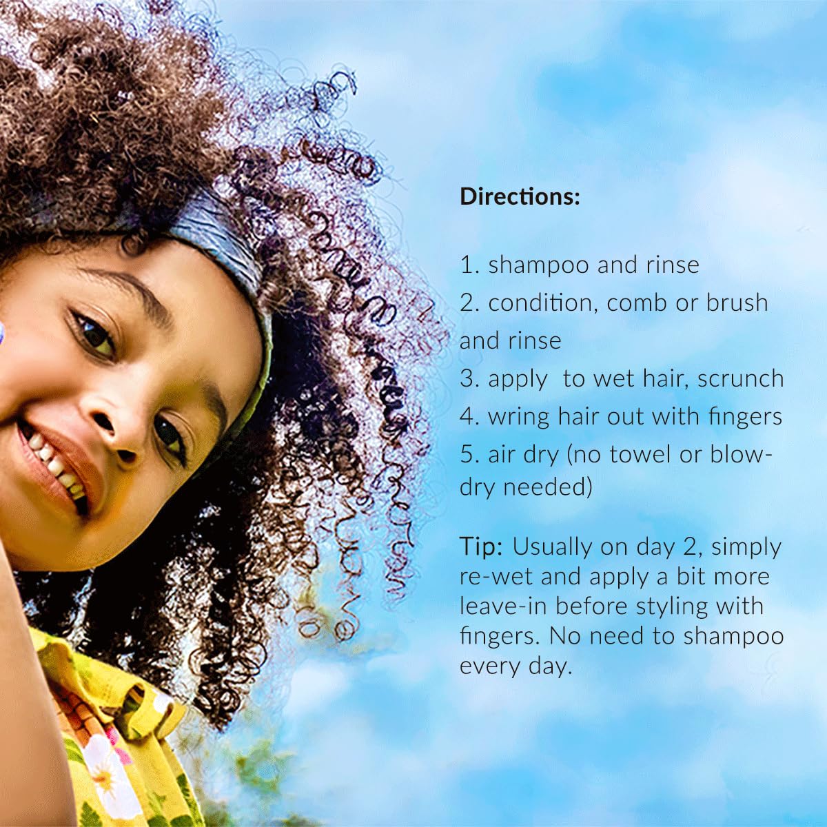 Mixed Chicks Kids Leave-In Conditioner day-two reapply scene suggesting easy refresh.