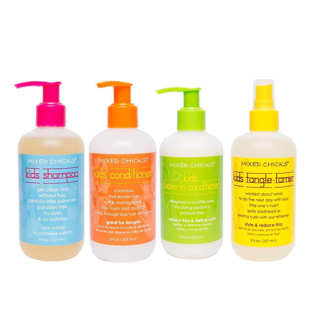 Mixed Chicks Kids Quad Pack box showcases a complete set for easy bath time styling.