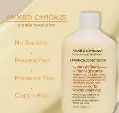 Mixed Chicks leave-in bottle featuring shine-enhancing properties for silky curls.