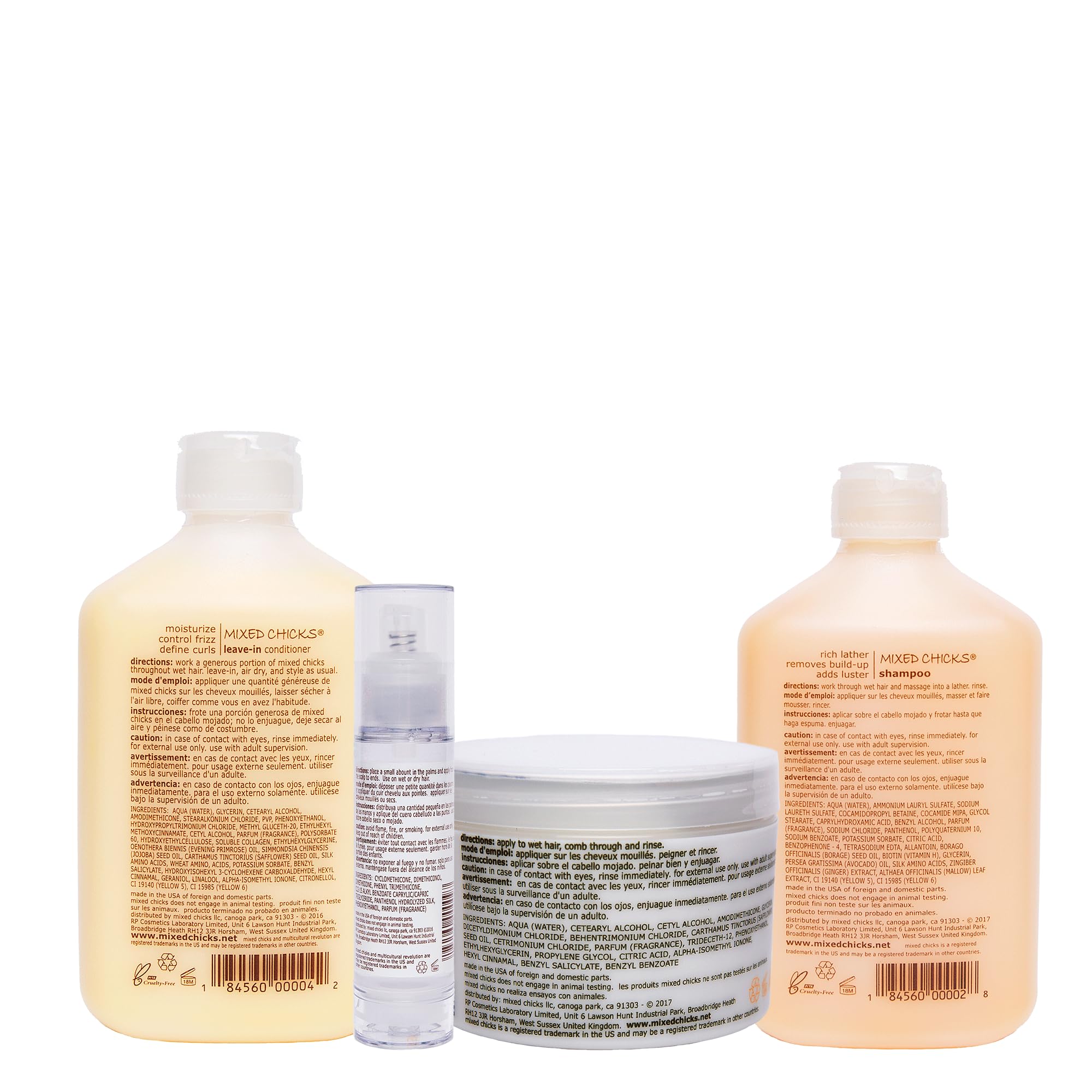 Mixed Chicks Quad Pack Leave-In Conditioner bottle for hydration and frizz control.