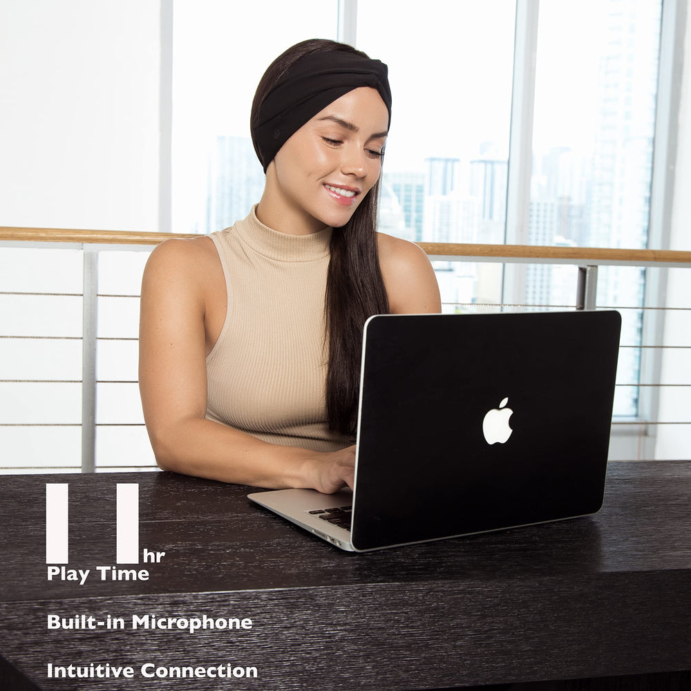 Mixiba headband headphones in a yoga session showing calm focus