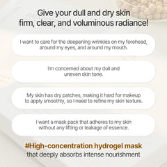 Mixsoon Bean Collagen Hydrogel Mask fermented nutrients label emphasizes hydration and firmness support.