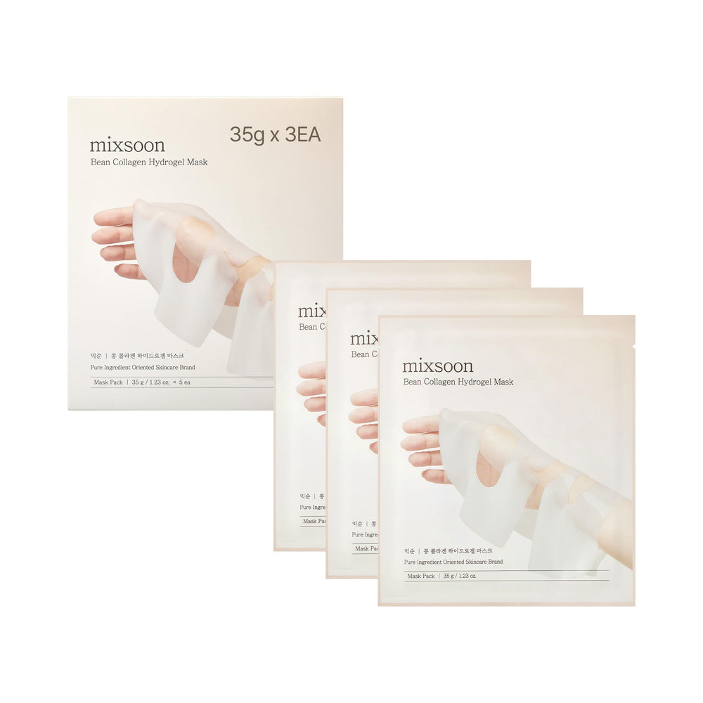 mixsoon bean collagen hydrogel mask pack closeup showing hydration-rich formula for refreshed skin