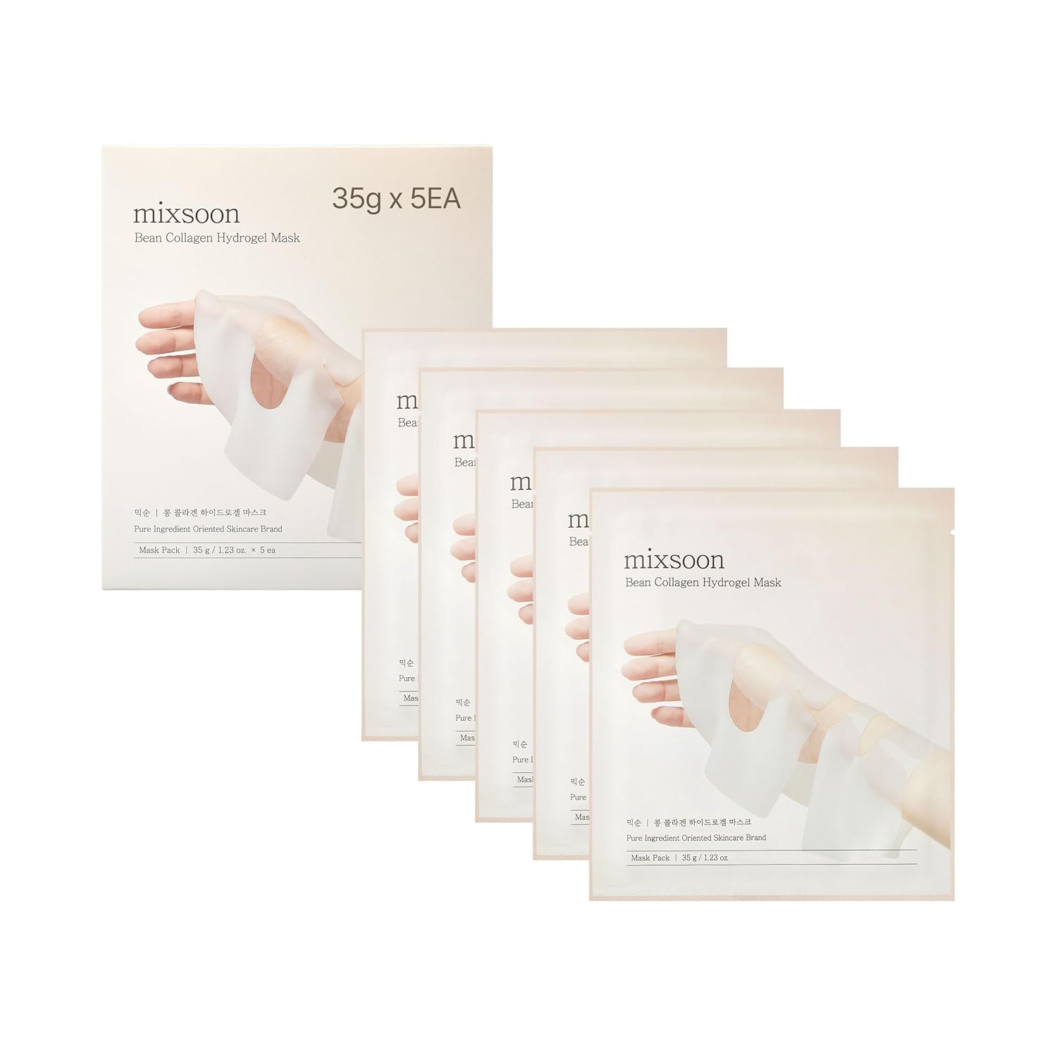Mixsoon Bean Collagen Hydrogel Mask pack outer view highlights all-in-one hydration benefits.