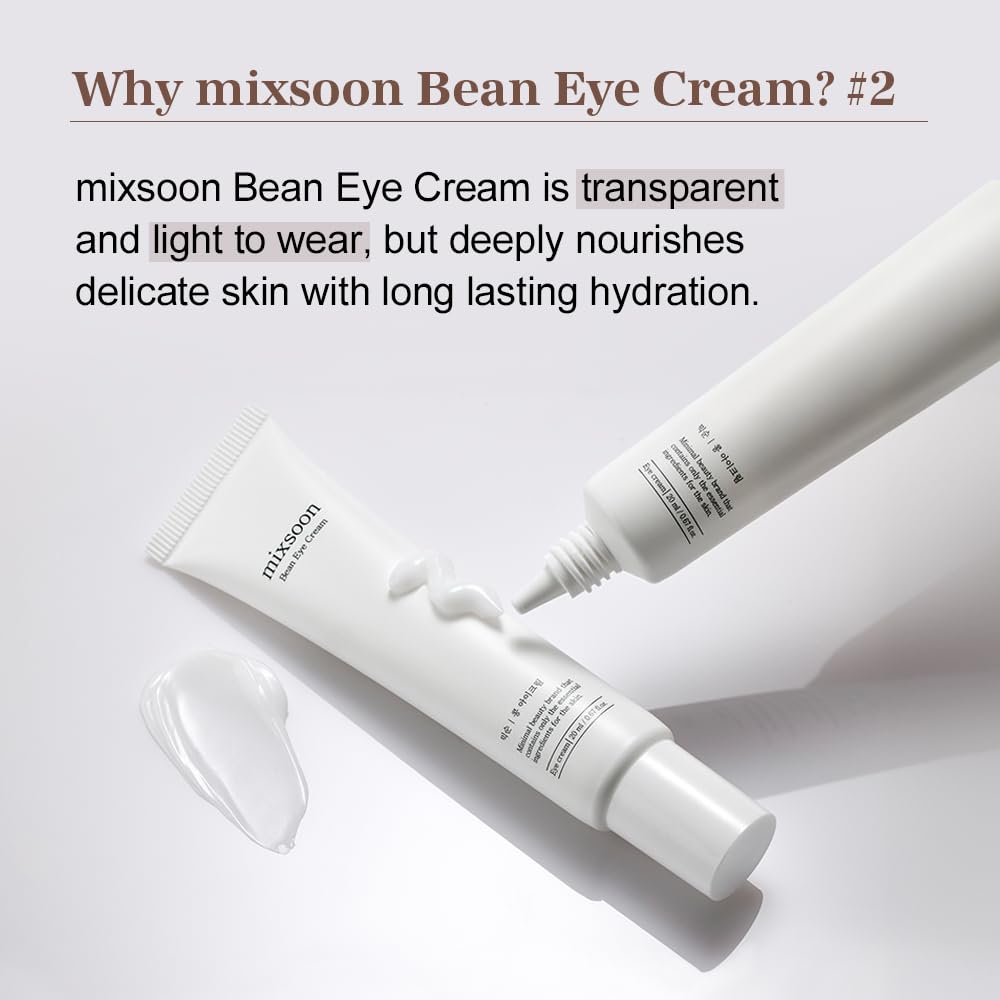 Mixsoon Bean Eye Cream with chrysanthemum extract offers antioxidant-rich protection.