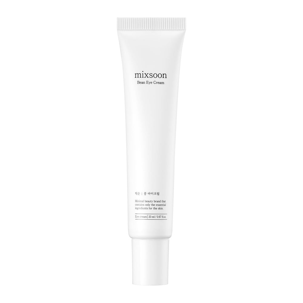 Mixsoon Bean Eye Cream tube application shows smooth hydration for the under-eye area.