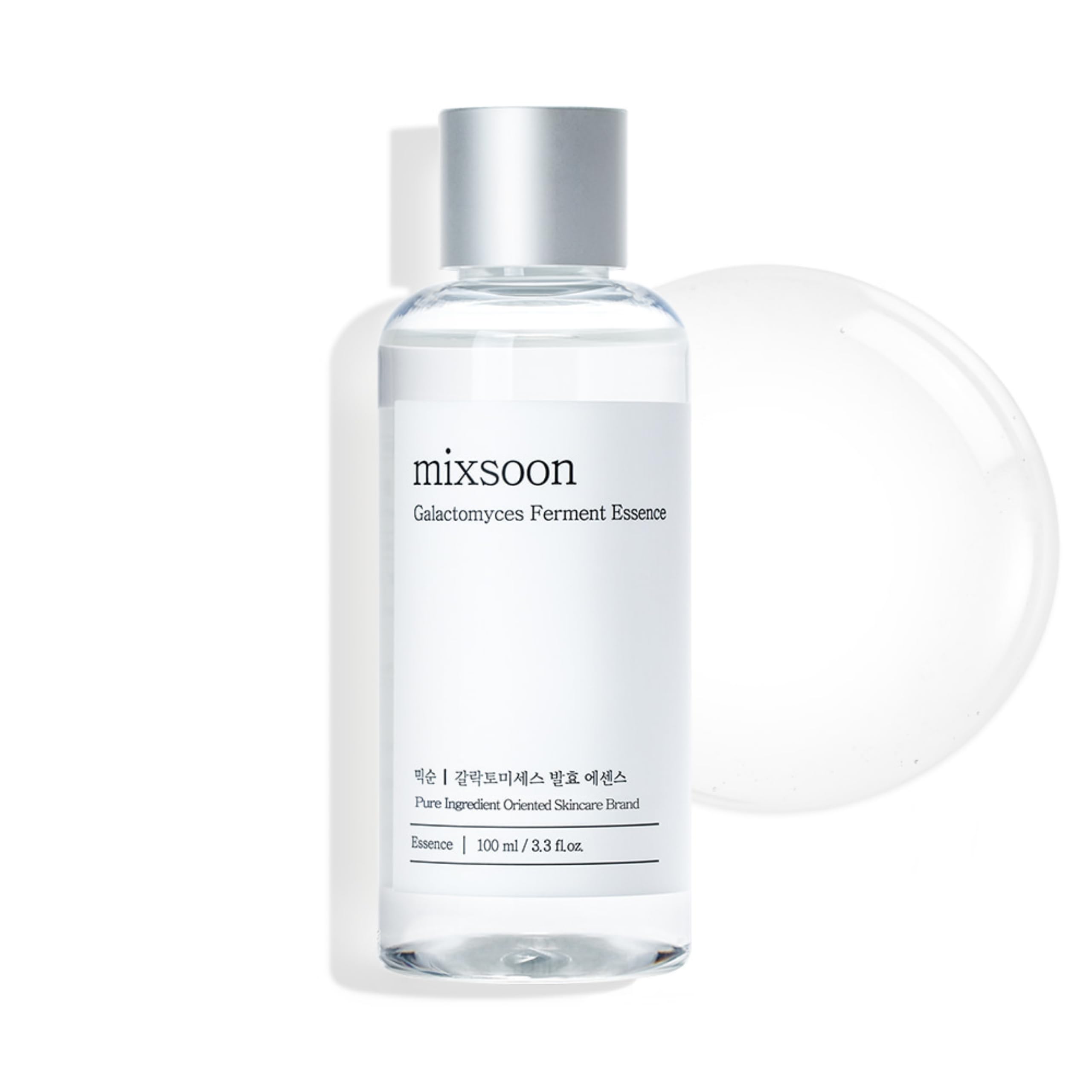 Mixsoon Galactomyces Ferment Essence bottle closeup highlights premium hydration for all skin types.