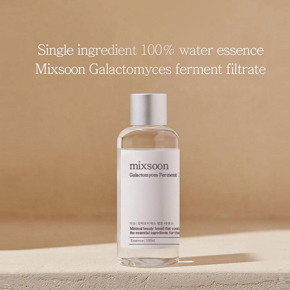 Mixsoon Galactomyces Ferment Essence ingredients label highlights no alcohol and clean formulation.