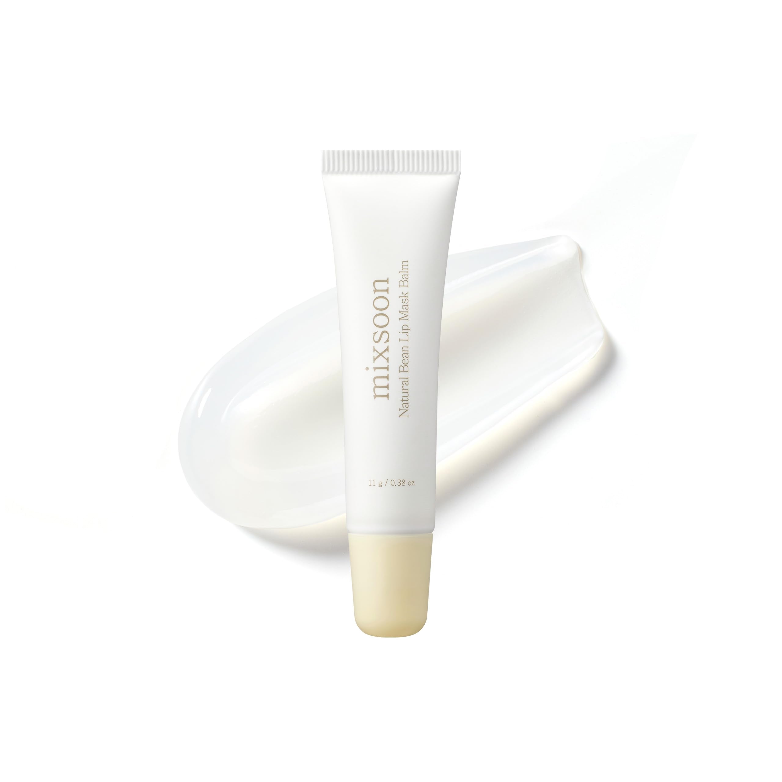 mixsoon Natural Bean Lip Mask Balm bottle closeup highlights rich hydration for dry lips.