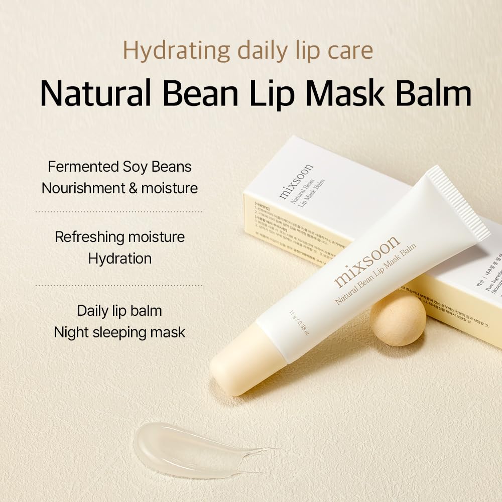 mixsoon Natural Bean Lip Mask Balm jar open reveals nourishing shea butter and fermented bean blend.