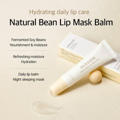 mixsoon Natural Bean Lip Mask Balm jar open reveals nourishing shea butter and fermented bean blend.