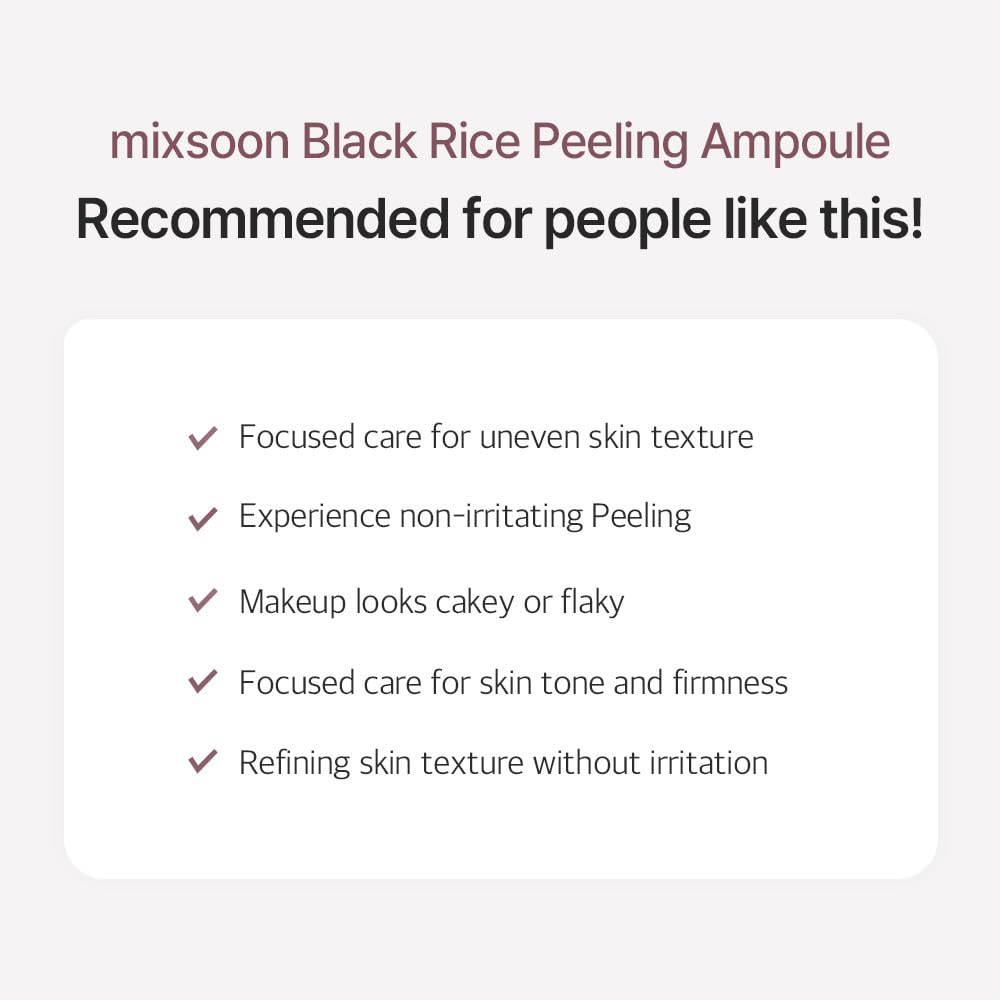 Radiant skin appearance after using Mixsoon Black Rice Peeling Ampoule.