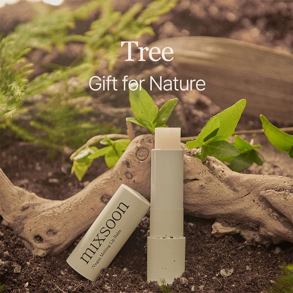 Mixsoon vegan melting lip balm dry rose in-use image shows subtle rosy tint.