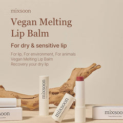 Mixsoon vegan melting lip balm dry rose rose-tone glow adds natural color.