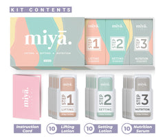 MIYA LASH 2in1 lotion sachet refill packaging highlights convenient salon-ready tubes.