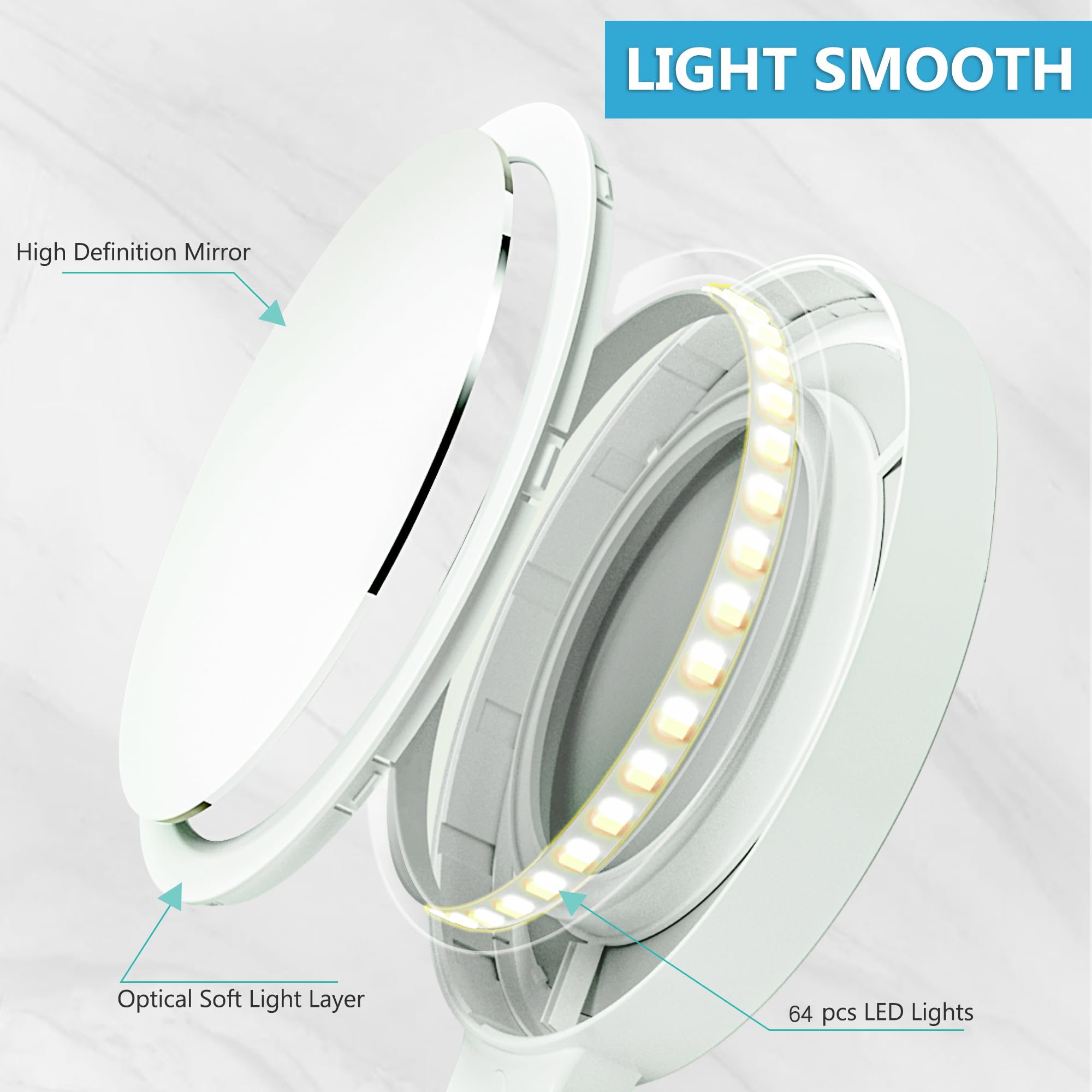 MIYADIVA 1550mAh battery mirror with cordless use up to 20 hours