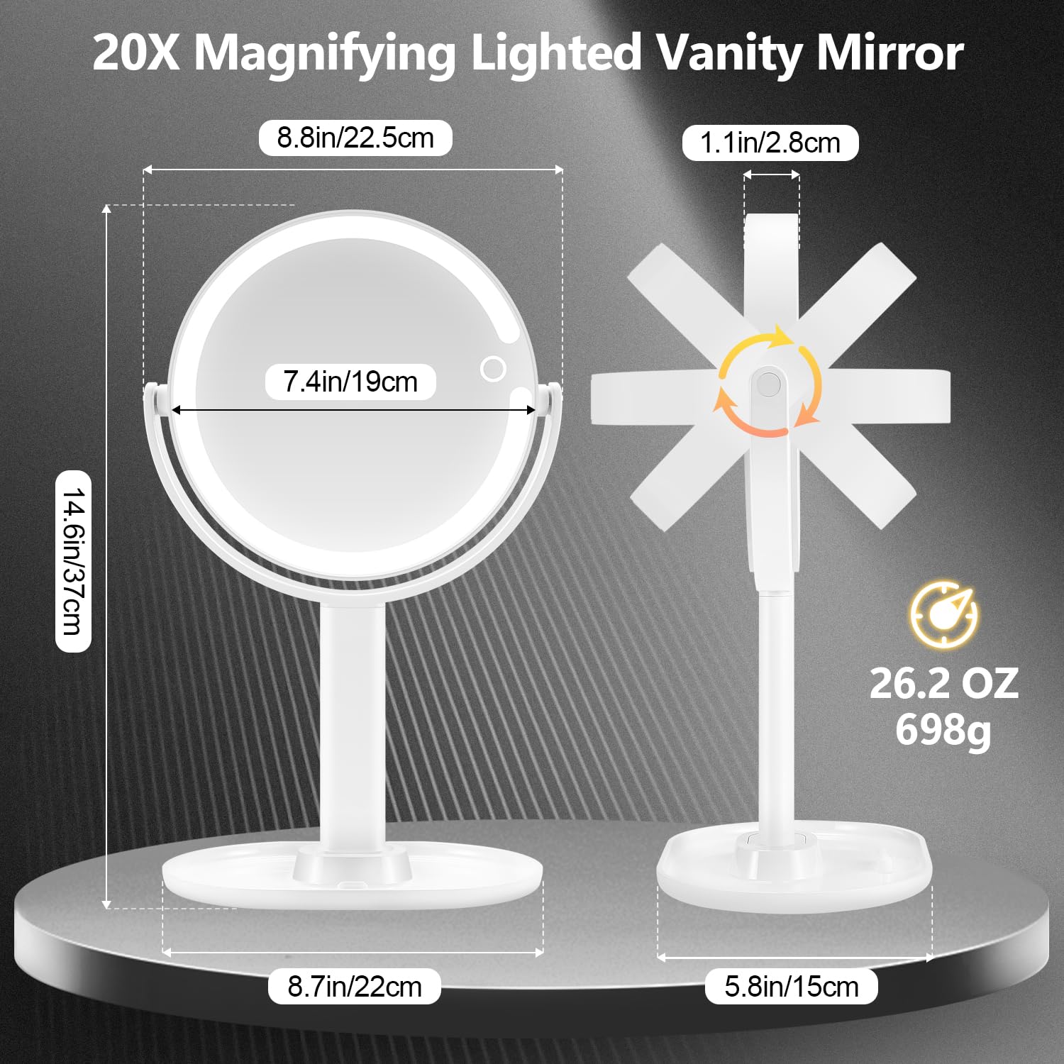 MIYADIVA 20x magnifying mirror close-up for precise eyelash work.
