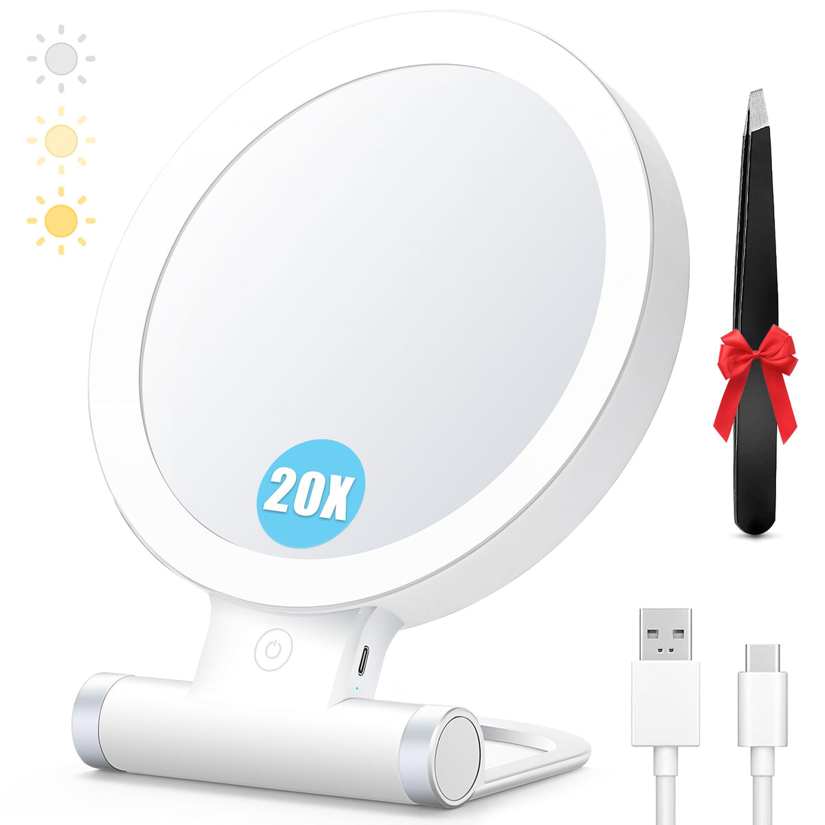 MIYADIVA 20X magnifying mirror with light for precise brow shaping and makeup
