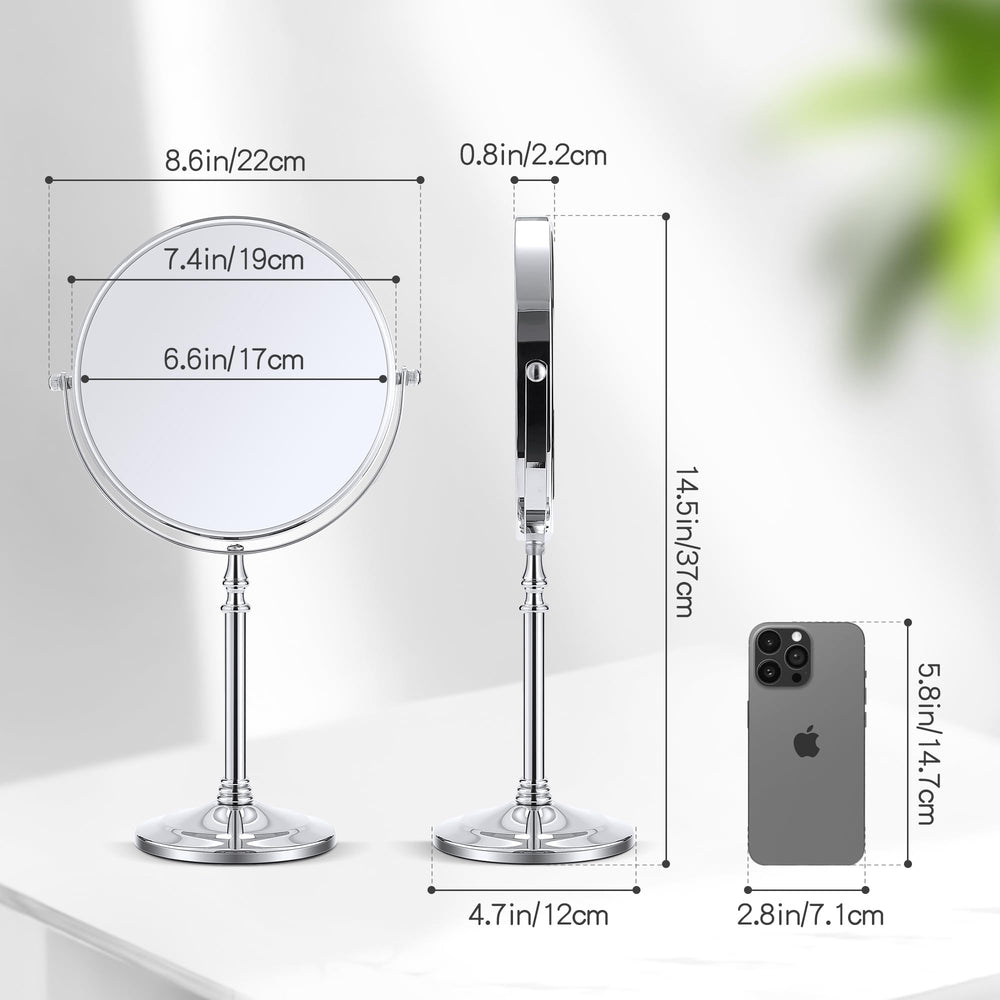 MIYADIVA double-sided mirror shows 1x and 20x for versatile grooming.