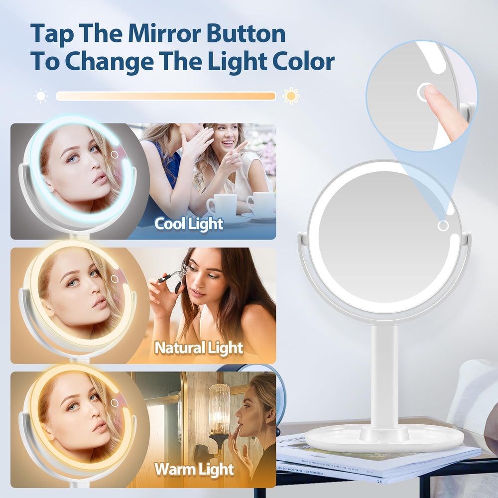 MIYADIVA lighted mirror 1X HD view for everyday makeup tasks.
