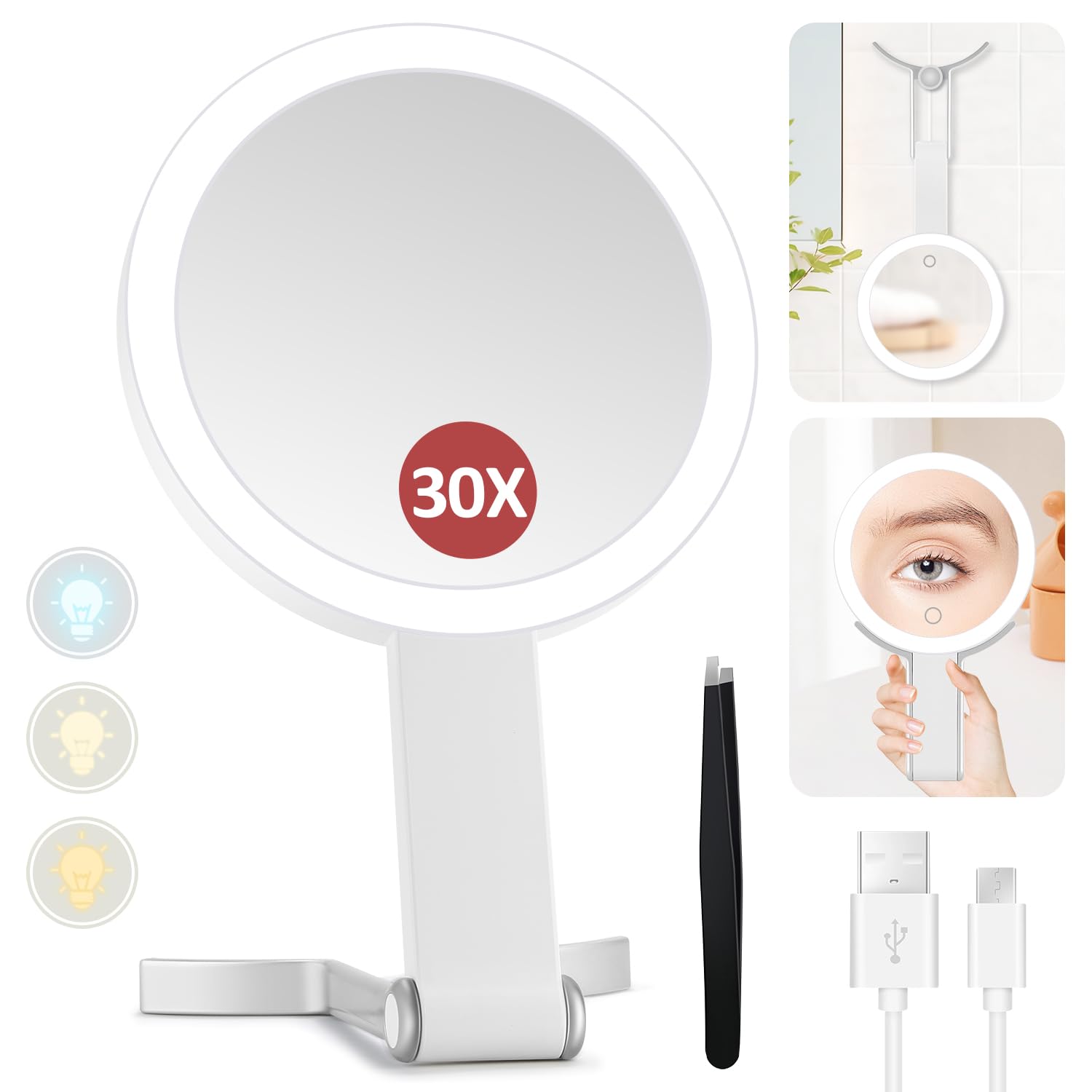 MIYADIVA lighted makeup mirror 30x close-up magnification for detailed makeup