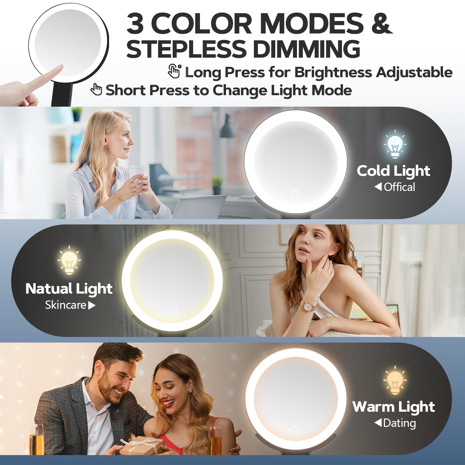 MIYADIVA wall-hanging lighted makeup mirror showing space-saving vanity setup