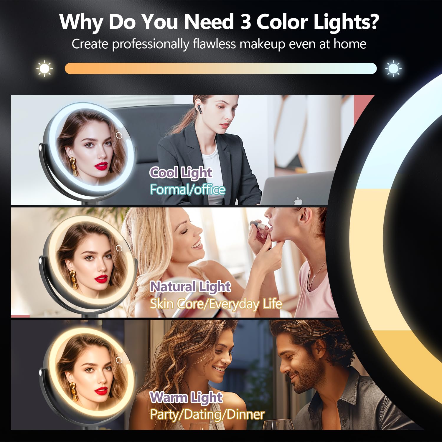 MIYADIVA mirror with 2000 mAh battery supports cordless use.
