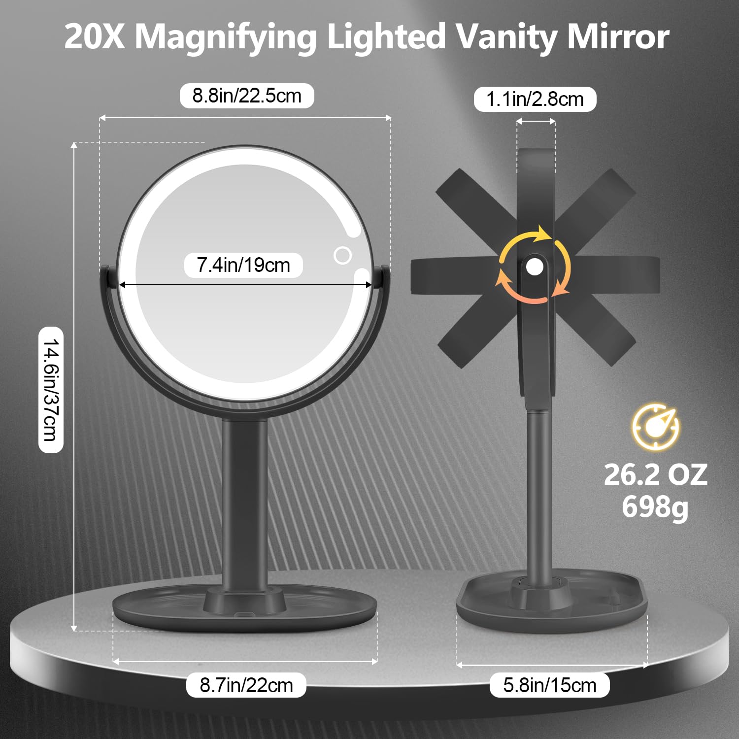 MIYADIVA makeup mirror 20x magnifier close-up enables precise eyelash and brow work.