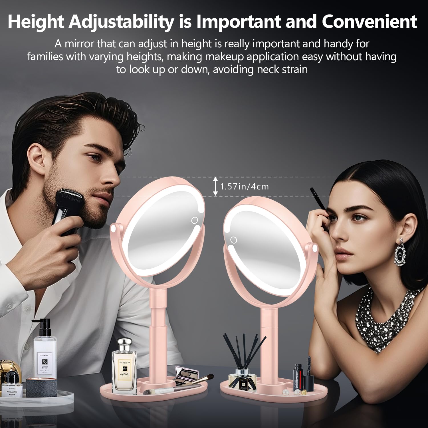 MIYADIVA makeup mirror 360° rotation for easy viewing angles.