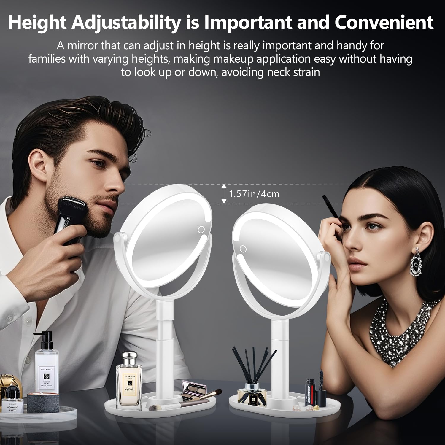 MIYADIVA makeup mirror with 80 LEDs for bright, even illumination.