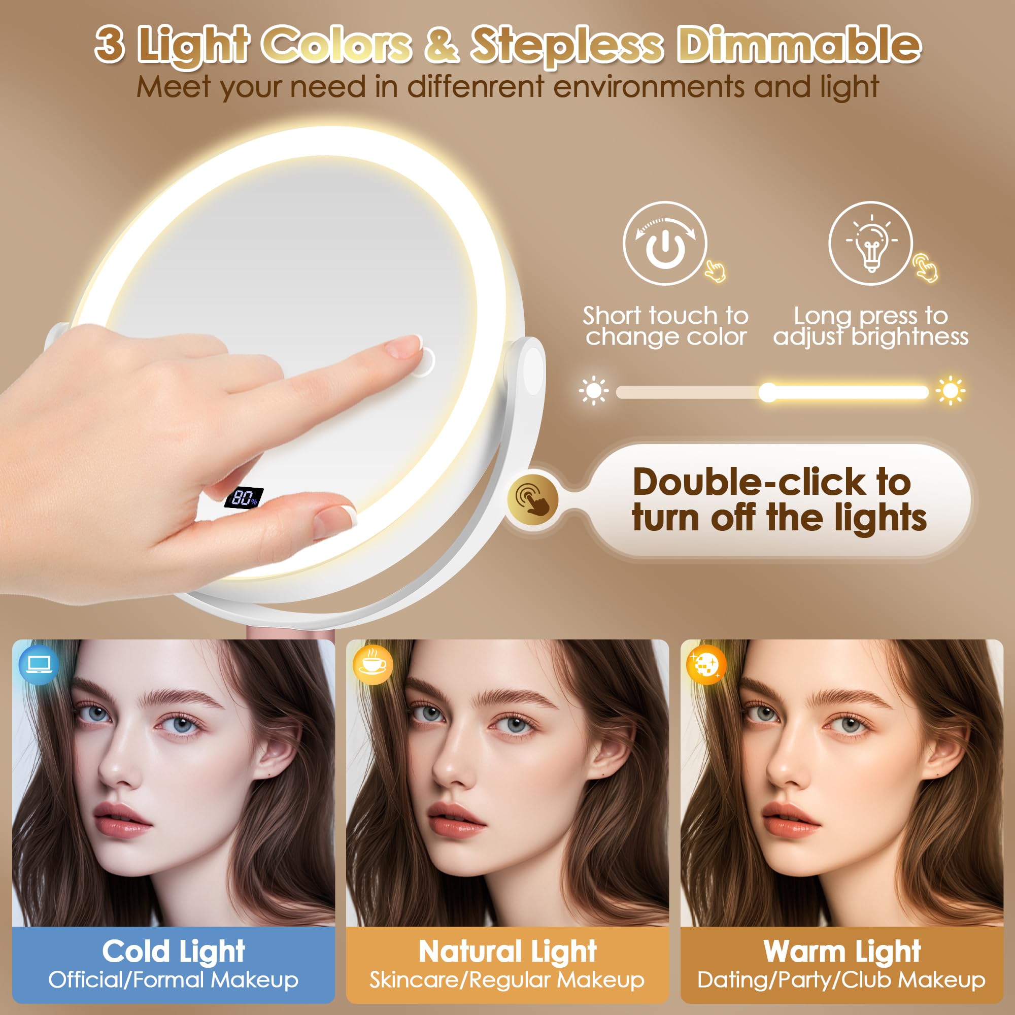 MIYADIVA makeup mirror detachable base doubles as compact storage.