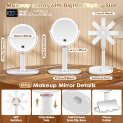 MIYADIVA makeup mirror digital display shows battery and brightness at a glance.
