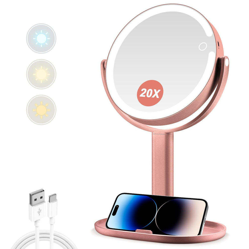 MIYADIVA makeup mirror with dual 1x/20x magnification for precise makeup prep.