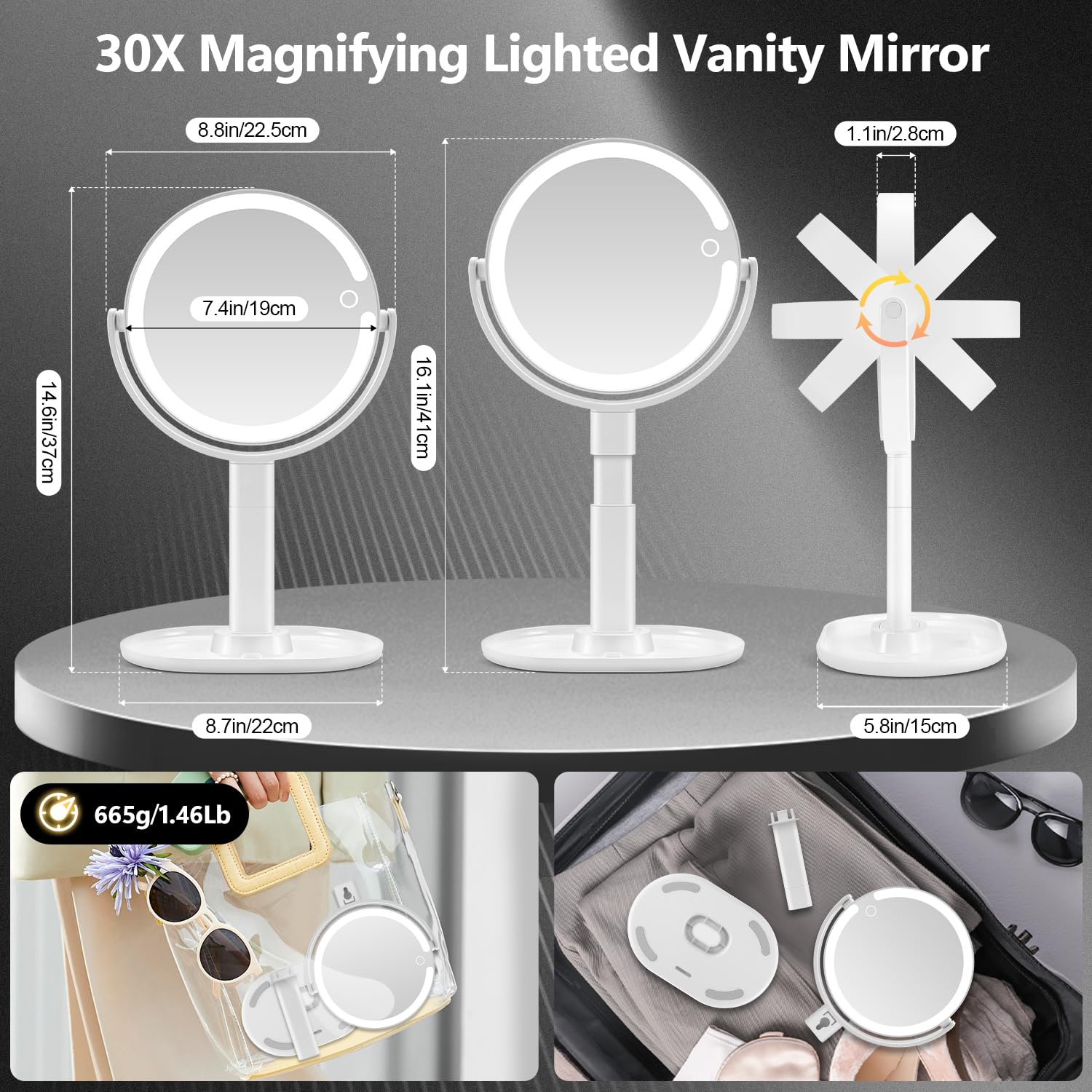 MIYADIVA makeup mirror lights with 3-color temperatures for adaptable makeup lighting.
