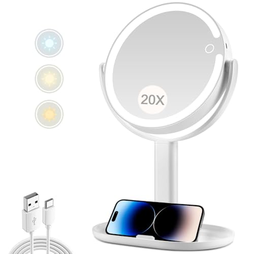 MIYADIVA makeup mirror with lights shows 360-degree rotation for flexible viewing.