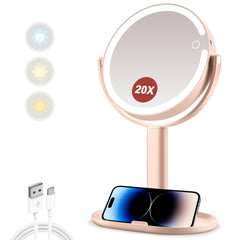 MIYADIVA makeup mirror with lights dual-side view enables easy 1x and 20x makeup tasks