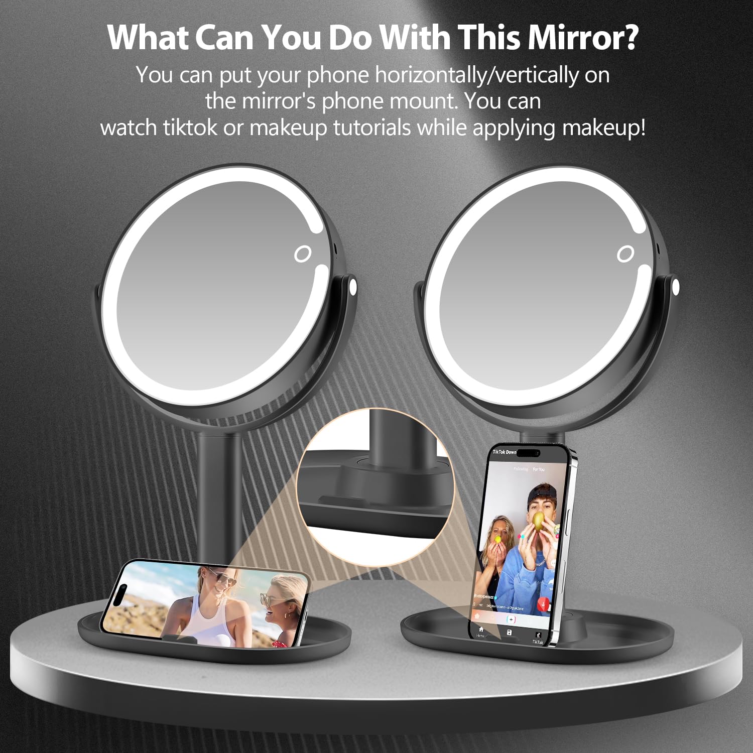 MIYADIVA mirror built-in phone holder enables hands-free tutorials.