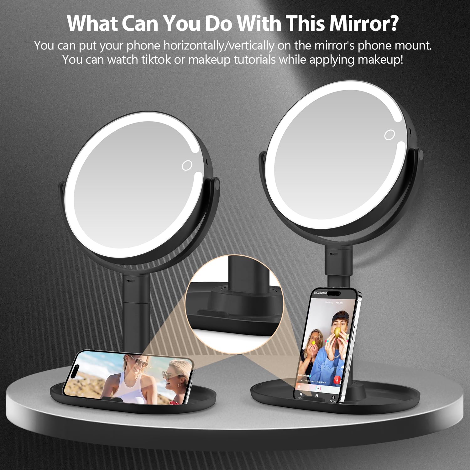 MIYADIVA makeup mirror with phone holder lets you follow tutorials hands-free