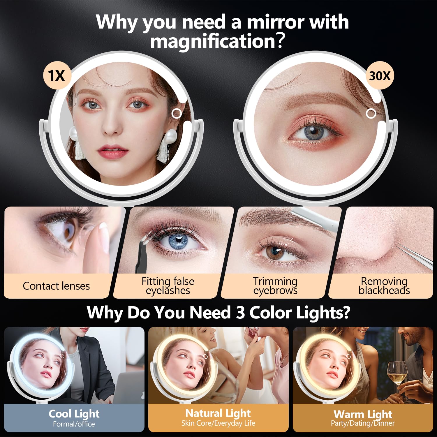 MIYADIVA makeup mirror includes a built-in phone holder for tutorials while applying makeup.