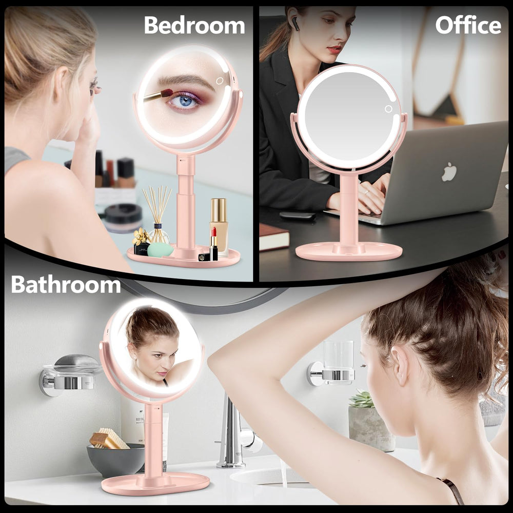 MIYADIVA makeup mirror pink finish adds chic style.