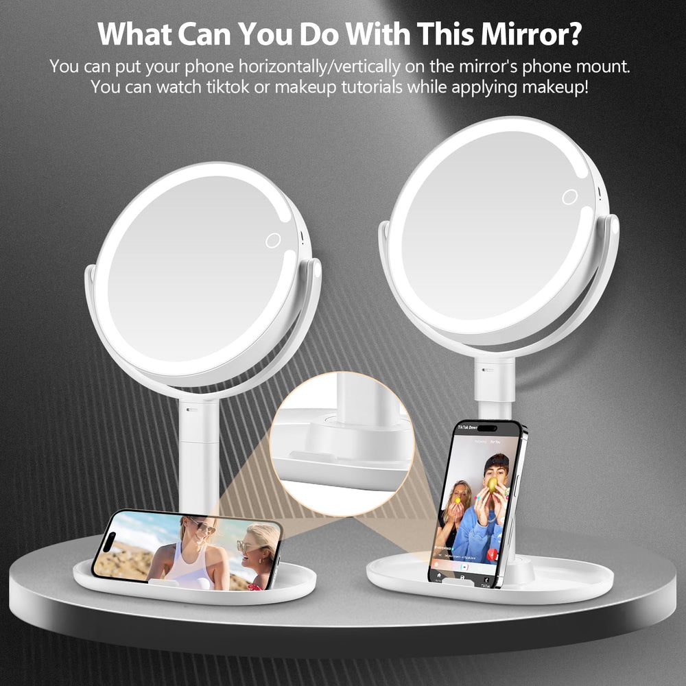 MIYADIVA makeup mirror’s white finish adds a sleek desk style.
