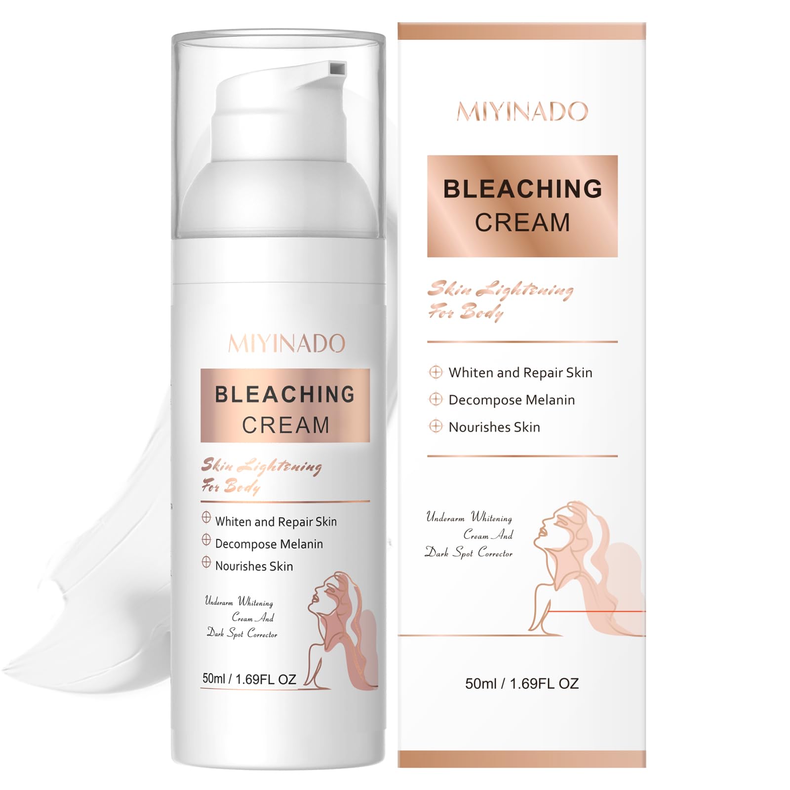 MIYINADO Skin Lightening Cream tube front highlights premium formula for brighter, even-toned skin